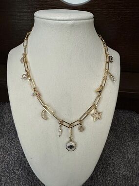 Gold Charm Paperclip Necklace with Mixed Charms
